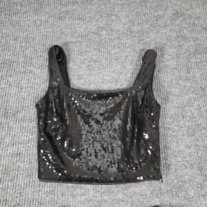 Lucy Paris Black Sequin 2 Piece Set Fringe Skirt Crop Top Party Size Small
